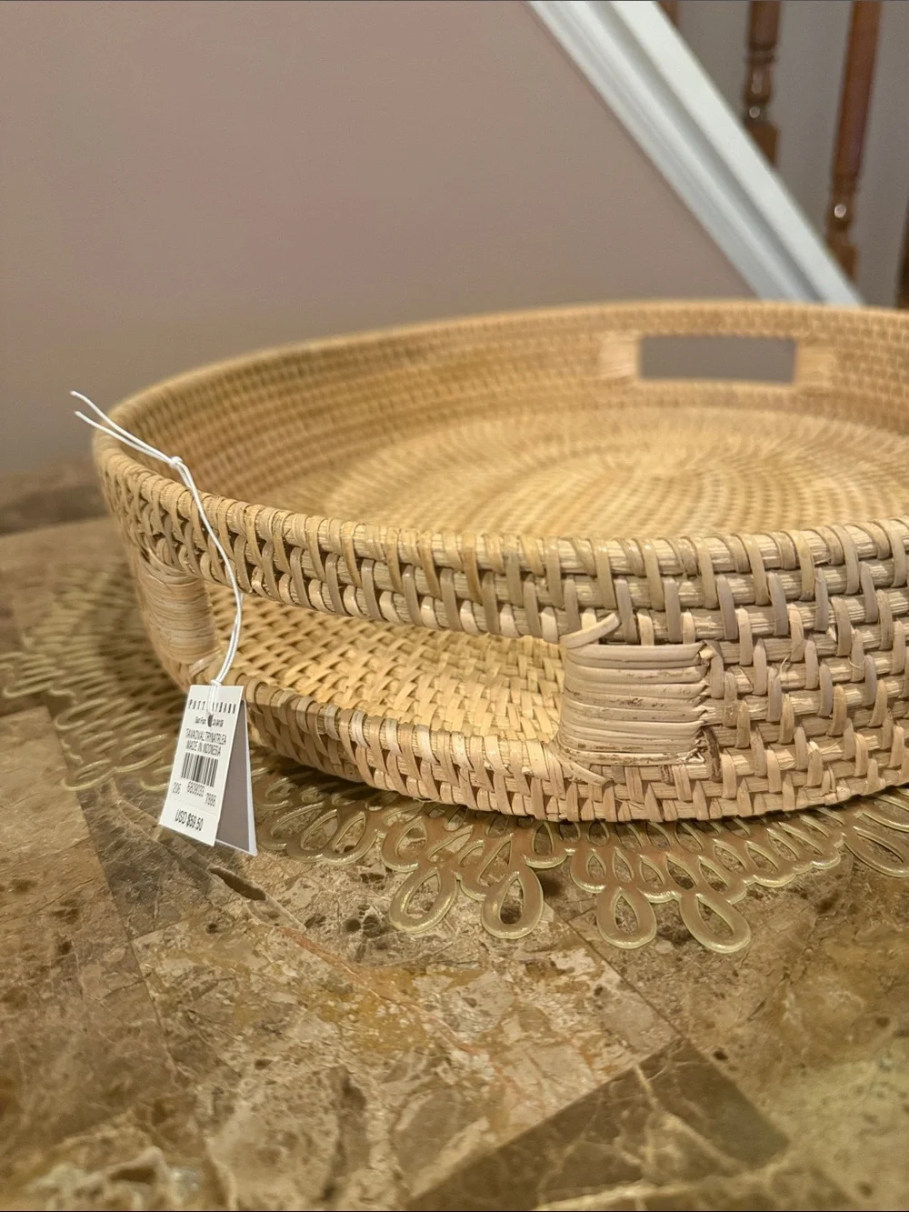Pottery Barn Tava Natural Handwoven Oval Tray with Side Handles